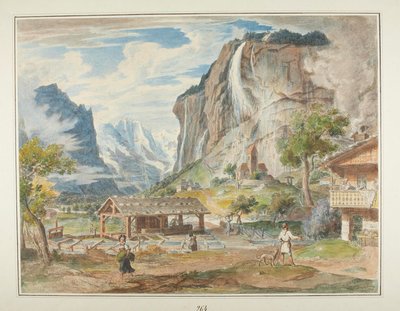 Die Staubbachfälle und der Berg Jungfrau im Lauterbrunnental in der Schweiz von Joseph Anton Koch