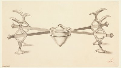 Entwurf für einen Geschirrständer mit ausziehbaren Armen und einer kleinen Spirituslampe von Joseph Anton Seethaler Ii