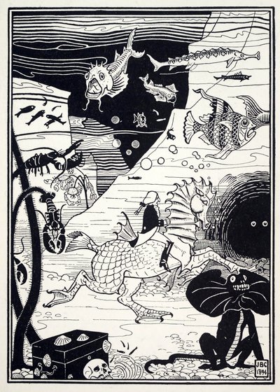 Es gab eine große Vielfalt an hohen, edlen Bäumen, beladen mit Meeresfrüchten wie Hummern, Krabben, Austern, aus Die erstaunlichen Abenteuer des Baron Münchhausen, veröffentlicht 1895 von Joseph Benwell Clark