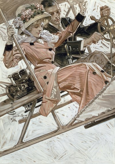 Mann und Frau im Flugzeug (Öl auf Leinwand) von Joseph Christian Leyendecker
