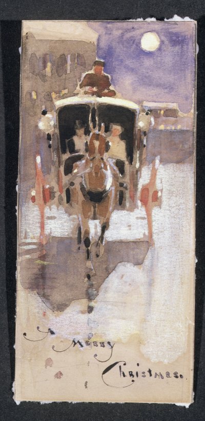 Weihnachtskarte mit einem Hansom Cab von Joseph Crawhall
