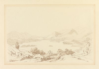 Gesamtansicht des Derwent Water Sees (Feder & Tinte mit Aquarell über Graphit auf gewobenem Papier) von Joseph Farington
