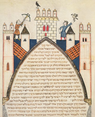 Jagd mit Falken, Illustration aus der jüdischen Cervera-Bibel, 1299 von Joseph Ha Zarefati