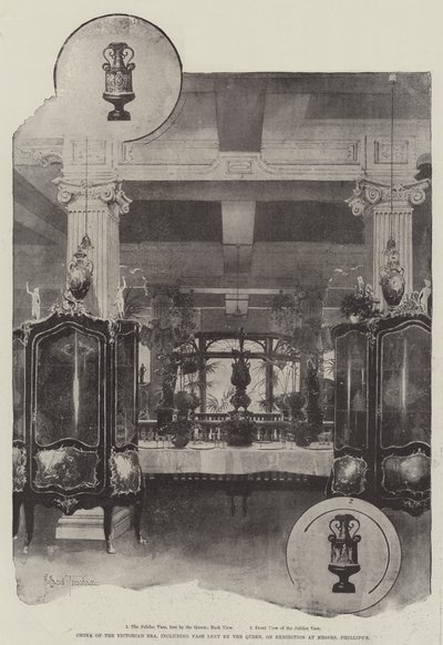 China der viktorianischen Ära, einschließlich Vase, geliehen von der Königin, ausgestellt bei Messers Phillips von Joseph Holland Tringham
