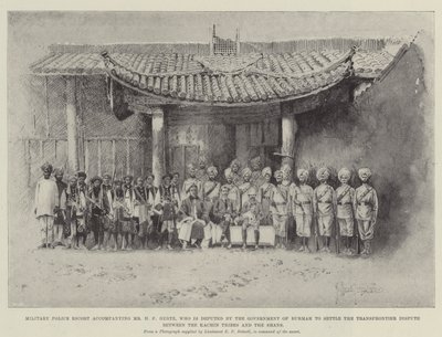 Militärpolizei-Eskorte begleitet Mr. H. F. Hertz, der von der Regierung von Burma beauftragt wurde, den Grenzstreit zwischen den Kachin-Stämmen und den Shans zu regeln von Joseph Holland Tringham