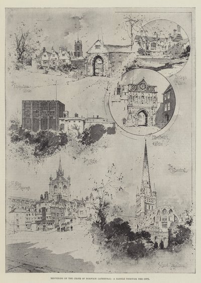 Wiedereröffnung des Chors der Kathedrale von Norwich, ein Spaziergang durch die Stadt von Joseph Holland Tringham