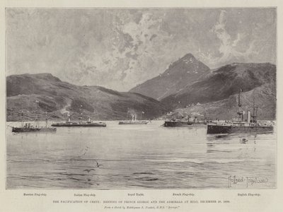 Die Befriedung Kretas, Treffen von Prinz Georg und den Admiralen in Milo, 20. Dezember 1898 von Joseph Holland Tringham