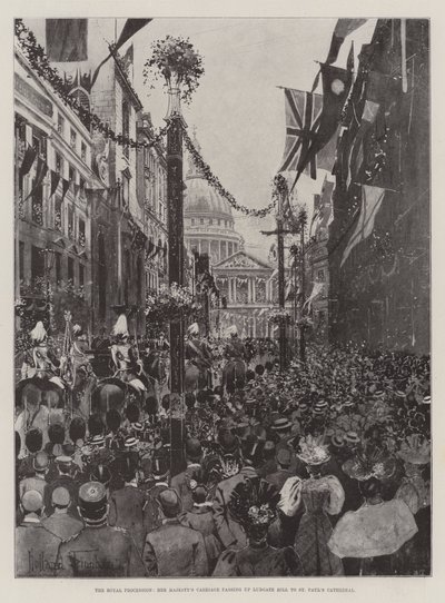 Die königliche Prozession, die Kutsche Ihrer Majestät passiert Ludgate Hill auf dem Weg zur St. Paul