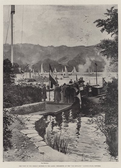 Der Besuch des deutschen Kaisers an den Seen, Einschiffung an der Old England Anlegestelle, Bowness von Joseph Holland Tringham