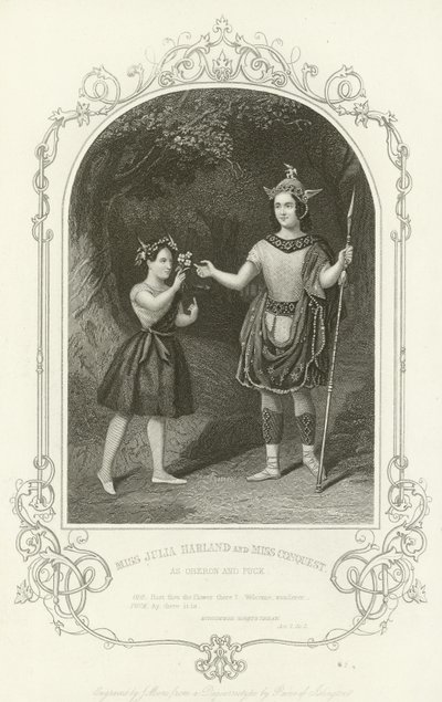 Miss Julia Harland und Miss Conquest als Oberon und Puck, Ein Sommernachtstraum von Joseph Kenny Meadows
