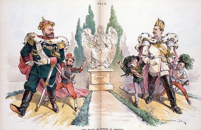Alexander III, beschriftet "Russland", schaut auf Wilhelm II, beschriftet "Deutschland" von Joseph Keppler