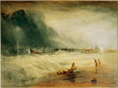 Rettungsboot und Manby-Apparat gehen einem gestrandeten Schiff zu Hilfe, das Notsignale gibt von Joseph Mallord William Turner