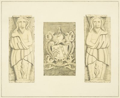 2 Figuren und Wappen vom Tor am Black Castle, Brislington von Joseph Manning