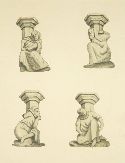 Vier Konsolen am Turm (ursprünglich Statuen tragend) der St. Mary Redcliffe von Joseph Manning