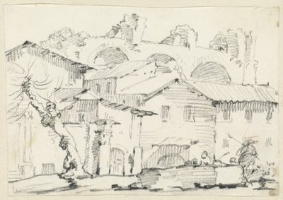 Häuser auf der Nordseite des Forums mit der Basilika von Maxentius im Hintergrund von Joseph Marie Vien