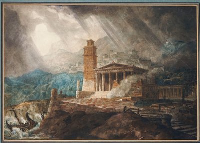 Ein Capriccio eines römischen Hafens während eines Sturms von Joseph Michael Gandy