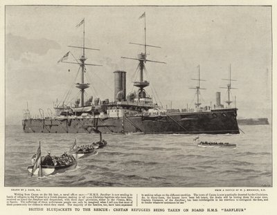 Britische Matrosen zur Rettung, kretische Flüchtlinge werden an Bord der HMS Barfleur gebracht von Joseph Nash