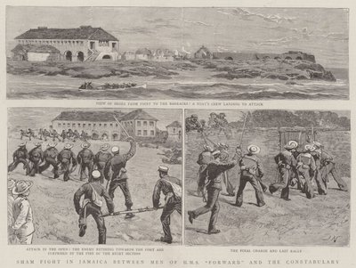 Scheinangriff in Jamaika zwischen Männern der HMS Forward und der Polizei von Joseph Nash