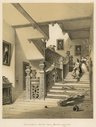Treppe, Aston Hall, Warwickshire von Joseph Nash