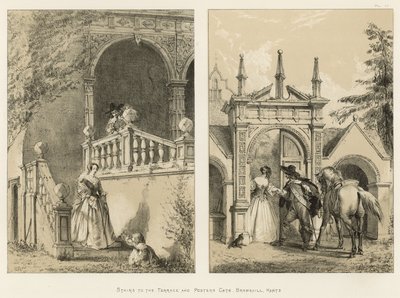 Treppe zur Terrasse und Postern Gate, Bramshill, Hants von Joseph Nash