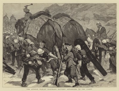 Der Afghanische Krieg, eine Elefantenbatterie rückt an die Front vor von Joseph Nash
