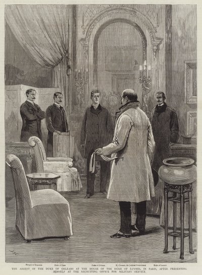 Die Verhaftung des Herzogs von Orleans im Haus des Herzogs von Luynes in Paris, nachdem er sich beim Rekrutierungsbüro für den Militärdienst vorgestellt hatte von Joseph Nash