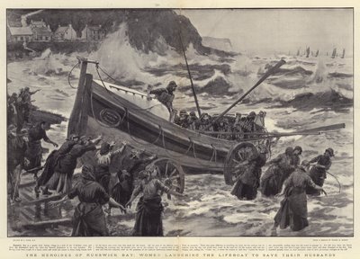 Die Heldinnen von Runswick Bay, Frauen starten das Rettungsboot, um ihre Ehemänner zu retten von Joseph Nash