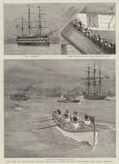 Das Rennen bei Greenhithe zwischen den Marinekadetten der HMS Worcester und HMS Conway von Joseph Nash