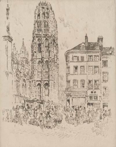 Blumenmarkt und Butterturm, Rouen, 1907 von Joseph Pennell