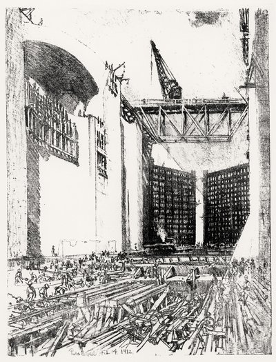 Verlegung des Bodens: Pedro Miguel Schleuse, Platte XVIII aus Der Panamakanal von Joseph Pennell, 14. Februar 1912 von Joseph Pennell
