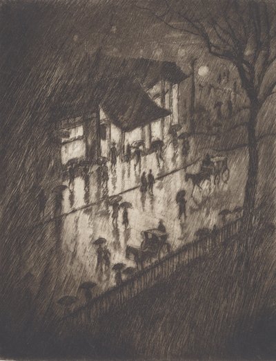 Regnerische Nacht, Charing Cross Shops, 1903 von Joseph Pennell
