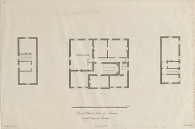 Sandon Hall - Plan des Kammergeschosses: Gravur, undatiert [1769-1771] von Joseph Pickford
