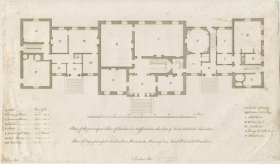 Sandon Hall - Plan des Hauptgeschosses: Gravur, undatiert [1769-1771] von Joseph Pickford