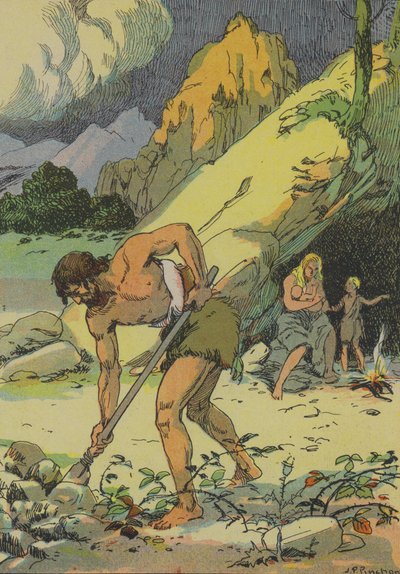 Adam, der den Boden bearbeitet, nach der Vertreibung aus dem Garten Eden von Joseph Porphyre Pinchon