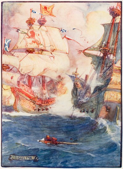Seeschlacht zwischen den Schotten und Engländern von Joseph Ratcliffe Skelton