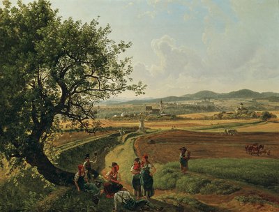 Ansicht der Herrschaft Emmersdorf und Schloss Rothenhof mit Stift Melk im Hintergrund von Joseph Rebell