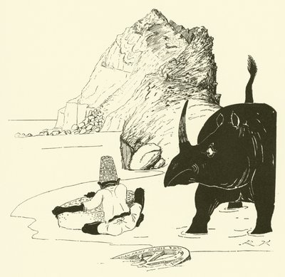 Der Parsee beginnt seinen Kuchen zu essen (Gravur) von Joseph Rudyard (after) Kipling