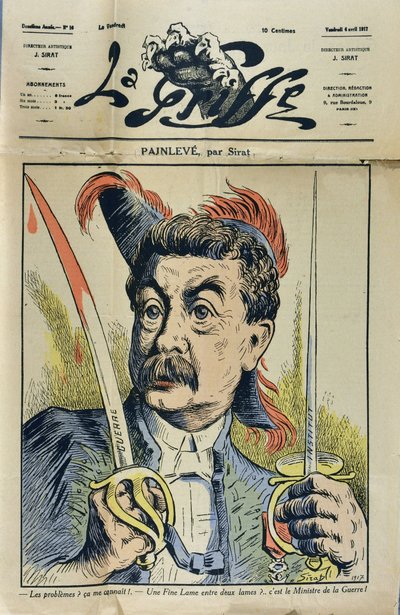 Porträt des französischen Mathematikers und Politikers Paul Painlevé, Karikatur von Sirat in „La Griffe“ 1917 von Joseph Sirat