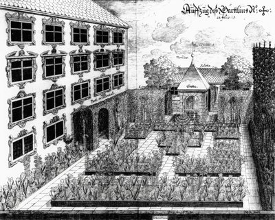 Entwurf für Furttenbachs Garten in Ulm, aus Architectura Privata, graviert von Jonas Arnold (1600-69), veröffentlicht 1641 von Joseph after Furttenbach