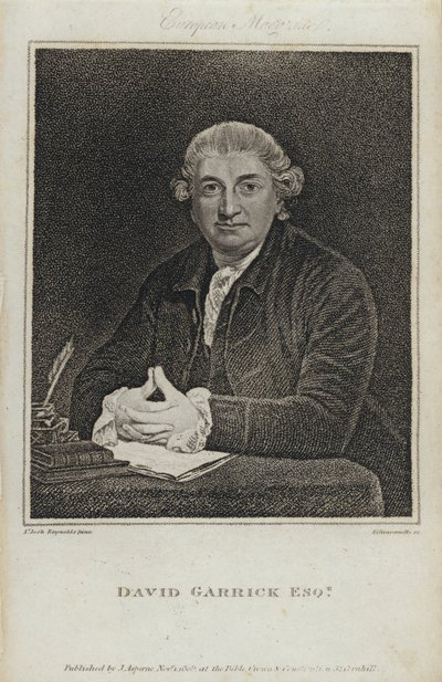 David Garrick, englischer Schauspieler, Dramatiker und Theaterleiter von Joshua (after) Reynolds