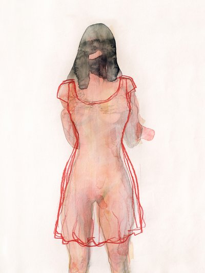 Frau in Rotem Transparent von Joshua Hoskins