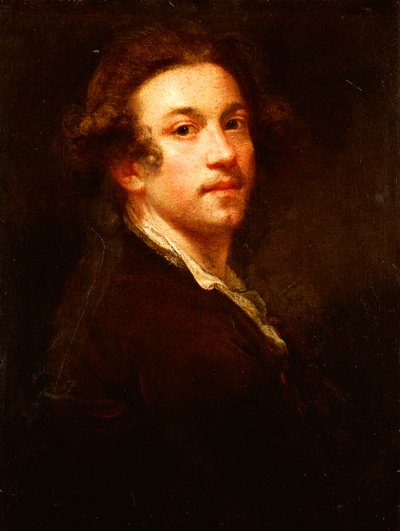 Selbstporträt, halbe Länge, über die Schulter blickend, in braunem Mantel und weißem Hemd von Joshua Reynolds