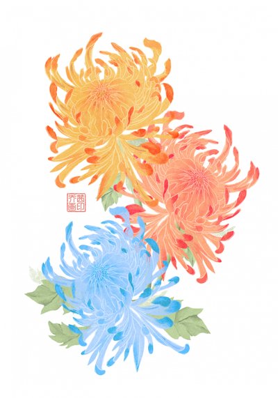 Lebendige asiatische Chrysanthemen von Josie George