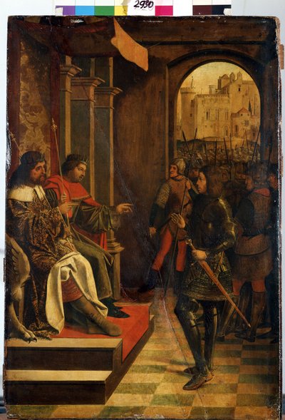 Der heilige Sebastian vor den Kaisern Diokletian und Maximian von Josse (fl.1493 1508) Lieferinxe