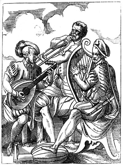 Ein Gitarrist, ein Lautenspieler und ein Posaunist, 16. Jahrhundert, 1849 von Jost Amman