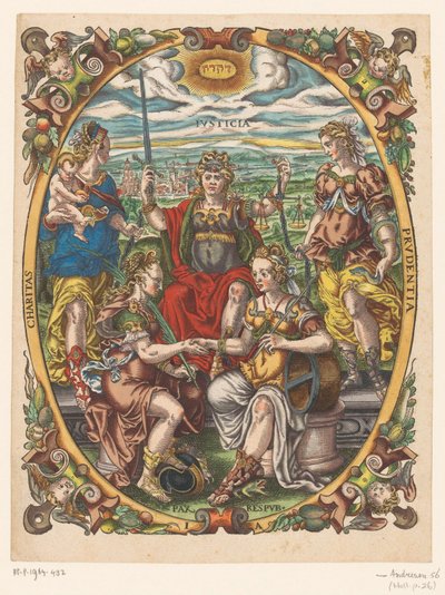 Personifikationen von Justitia, Caritas, Prudentia, Pax und Republica von Jost Amman