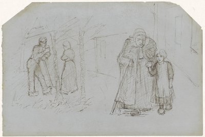 Bauer, Bäuerin und Mädchen mit einer alten Frau von Jozef Israëls