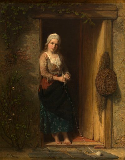 Ida, die Tochter des Fischers, in der Türöffnung von Jozef Israëls