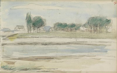 Landschaft mit Wasser und Häusern an einem Deich von Jozef Israëls