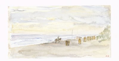 Strandansicht mit Reiter und Badekarren von Jozef Israëls